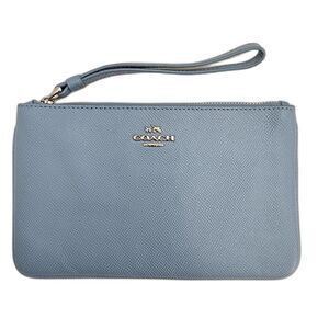 COACH Corner Zip Wristlet in Marble Blue Crossgrain Leather